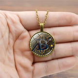 GOLD COIN BITCOIN TIME GEMSTONE PENDANT NECKLACE_CWAJE0704