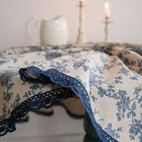 Vintage Blue Rose Print Tablecloth_Cwmm0958
