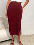 Temperament Dark Pattern Mid-Length Slit Skirt