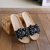 BOW LINEN SUMMER SLIPPERS SOFT SOLE BREATHABLE_CWSHF0188