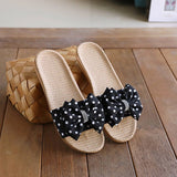 BOW LINEN SUMMER SLIPPERS SOFT SOLE BREATHABLE_CWSHF0188