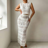 Solid Knit Beach Dress Bikini Cover Up Set