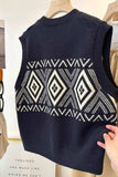 V-Neck Color Matching Embroidery Cardigan Vest