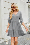 Solid Color Crew-Neck Button Mid-Length Dress