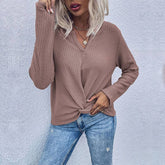 Waffle Knot Solid Color Long Sleeve Base Top