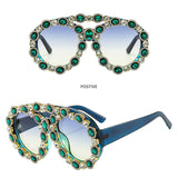 LARGE CONTRAST OVAL LUXURY EMERALD SUNGLASSES_CWASG0867