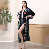 PEACOCK PRINT RAYON BEACH COVER UP CARDIGAN_CWMM6312