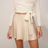 SATIN SKIRT HIGH WAIST ELASTIC SOLIDCOLORSHORTSKIRT_CWAB4802
