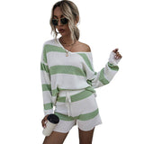 Striped Color Contrast Thin Knit Suit