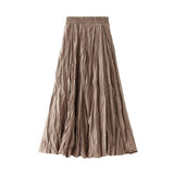 RUCHED PLEATED A LINE MIDI SKIRT_CWBMS0384