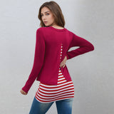 Two Fake Round-Neck Striped Patchwork T-Shirts