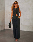 Solid Color Loose Denim Wide Leg Pants Vest Suit