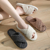 FURRY CROSS STRAP COTTON SLIPPERS_CWSHS0823