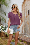 V-Neck Cutout Double-Sleeved Chiffon T-Shirt