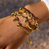 CUTE HEART CROISSANT PIZZA BOW BRACELET 18K GOLD_CWAJE4819