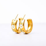 PAINTED FLOWER FLORAL ROSE C SHAPED EARRINGS_CWAJE1620
