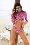 Printed Long-Sleeved Slim-Fit Two-Piece Swimsuit