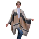 SIMPLE TASSEL PATTERN WIDE HORIZONTAL STRIPE SHAWL_CWASC0939