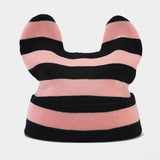 ARTISTIC RETRO STRIPED COW EAR KNITTED HAT_CWAH2127