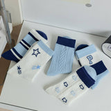Women'S New Blue Fresh Lettered Mid-Tube Socks_Cwms1410