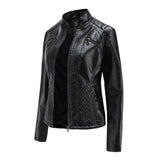 Womens Leather Stand-Up Collar Jacket