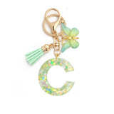 GREEN BUTTERFLY RESIN LETTER KEYCHAIN WITH GLITTER_CWAB5079