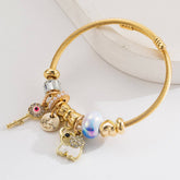 Trendy Elephant Key Letter Beaded Steel Bracelet_Cwmm8567