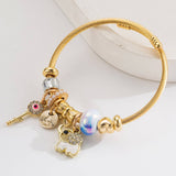 Trendy Elephant Key Letter Beaded Steel Bracelet_Cwmm8567