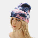 OUTDOOR WARM CURLED EDGE TIE DYE KNITTED HAT_CWAH1593
