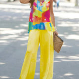 Stylish Crew-Neck Tank Top Wide-Leg Pant Suit