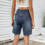 Washed Denim Quarter Pants With Fashion Design