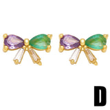 COLORED ZIRCON HEART BOW EARRINGS_CWAJE1007
