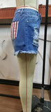 Usa Flag Print Distressed Button Fly Denim Shorts