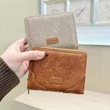 Retro Minimalist Zip Wallet With Snap Closure_Cwab06221