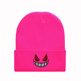 Cwah04354_Embroidered Cartoon Face Knit Beanie Hat