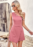 Solid Color One-Shoulder Romper Shorts