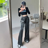 Suede Waist Waist Full Vertical Patchwork Pants