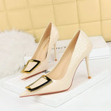 Women Shallow Pointed Toe Metal Buckle High Heels