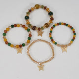 Cwmm10456_Boho Leaf Charm Multi Layer Beaded Bracelet