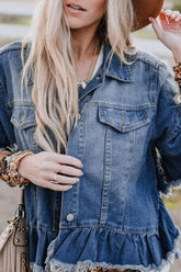 Cwjj0146_Summer Peplum Short Sleeve Denim Jacket