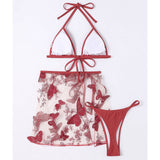 BUTTERFLY EMBROIDERY MESH 3PCS SET BIKINI SWIMWEAR_CWMW0781