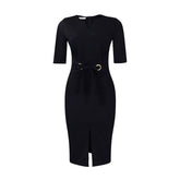 V-Neck Solid Color Hip-Hugging Elegant Dress_Cwdmd3680