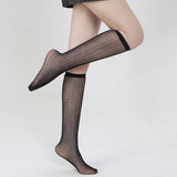 Women Fishnet Knee Stockings Hollow Out Calf Socks_Cwms0231