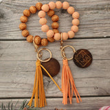 LEOPARD PATTERN WOODEN BEAD BRACELET KEYCHAIN_CWAJE0668