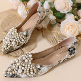 FAUX PEARL FLORAL PRINT DECOR FLAT SHOES FOR WOMAN_CWSHF0008