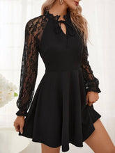 Solid-Color French Color-Blocking Lace-Up Dress