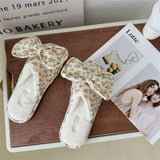 Womens Bowknot Floral Plush Home Slippers_Cwmm2980