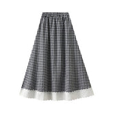 LACE TRIM PLAID HIGH WAIST A LINE MIDI SKIRT_CWBMS0344