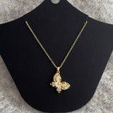 Womens Gold Diamond Butterfly Clavicle Necklace