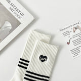 BLACK AND WHITE STRIPED MESH COTTON SOCKS_CWMS0956